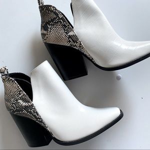 Qupid White Croc & Snake Skin Bootie